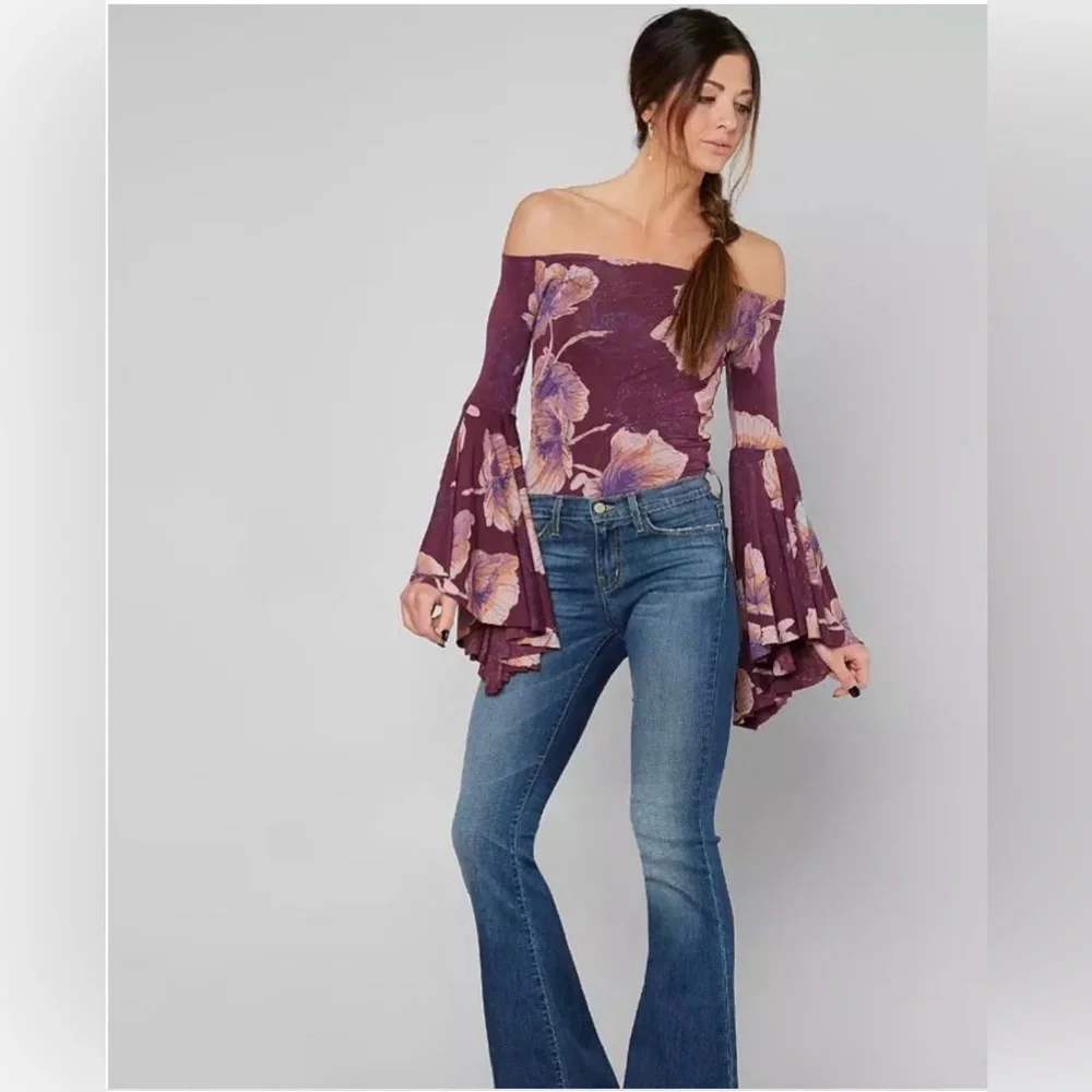 We The Free Floral Top with Straw Hat